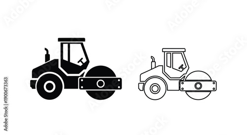 Two road roller illustrations one solid black and one outlined in white
