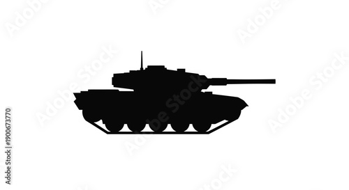 Black silhouette of a military tank against a white background