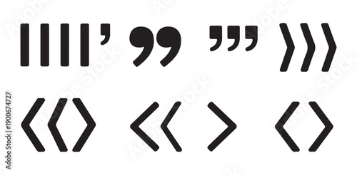 Diverse collection of typographic punctuation marks, quotation symbols, and brackets on white background