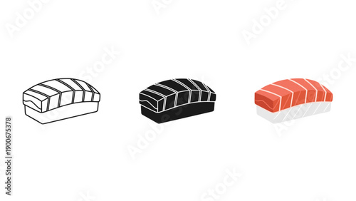 A set of three different colored sushi pieces Vector