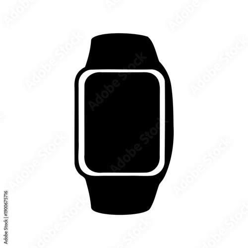 A minimalist black silhouette icon of a modern digital smartwatch with a rectangular display Vector, illustration