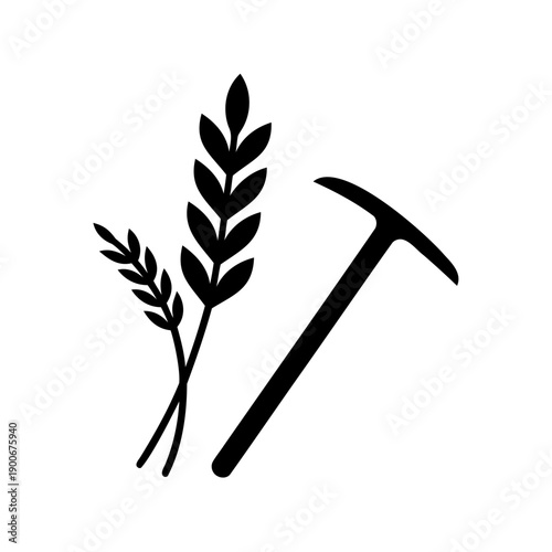 Symbolic illustration of wheat and pickaxe representing hard work, agriculture, and industry Vector, illustration