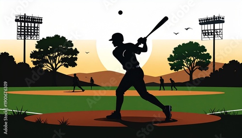 baseball player silhouette. Baseball batter   MLB