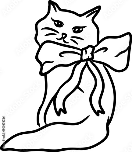 Hand Drawn Cat With Bow