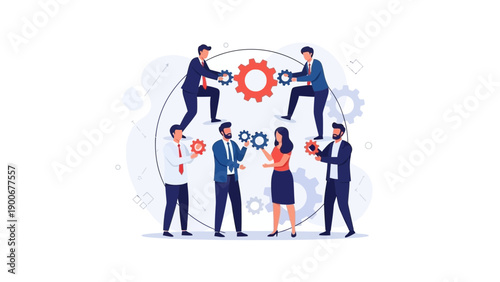 Teamwork and Collaboration: Business People Connecting Gears for Success