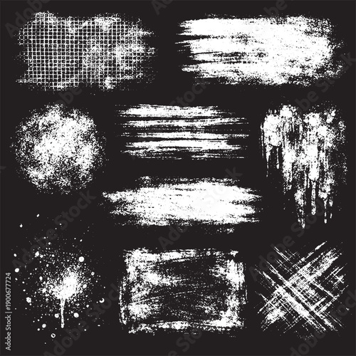 Wallpaper Mural White Grunge Brush Strokes and Paint Textures Collection on Black Background for Abstract Design Torontodigital.ca