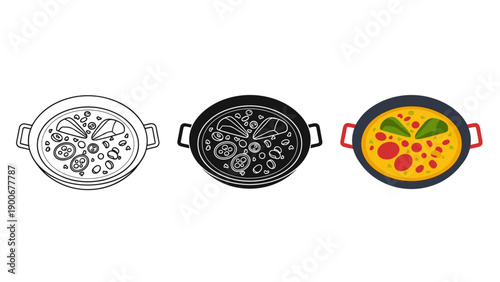 Three paella cooking stages in a row Vector
