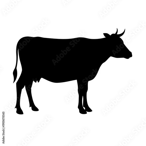 Black Cow Vector Silhouette Icon for Dairy Farming and Organic Livestock Design