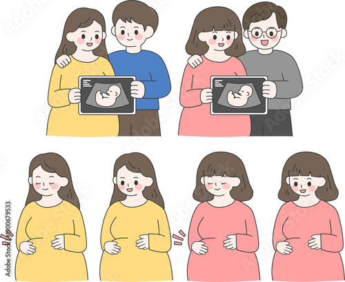 Pregnant Woman Maternity Care Illustration Set