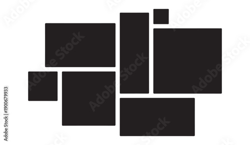 Asymmetric photo collage layout with black frames of varying sizes for creative picture organization