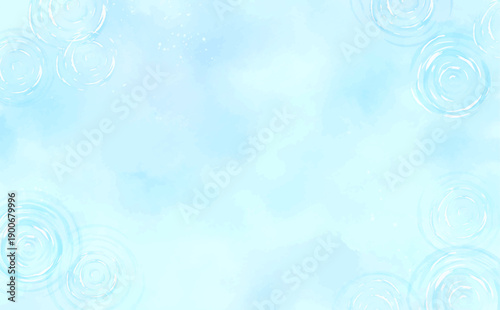 水彩風の涼しげな水面と小さな波紋_横