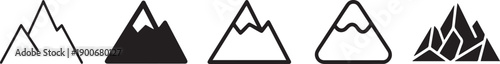 Collection of diverse minimalist mountain icons representing nature and outdoor adventure Vector