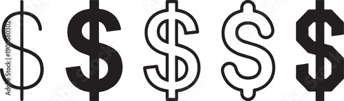 A collection of various dollar sign symbols representing currency and finance in different styles Vector