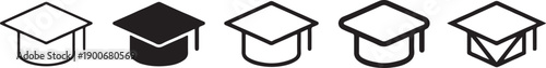 A diverse collection of five minimalist graduation cap icons representing education and achievement Vector