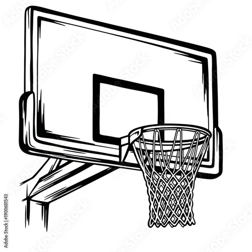 Basketball Hoop and Net - Line Art Graphic