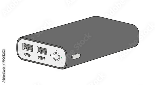 Portable black power bank with USB ports and LED indicator for charging devices.