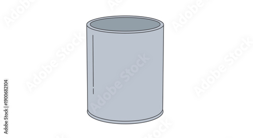 Simple gray cylindrical metal container with open top isolated on white background.