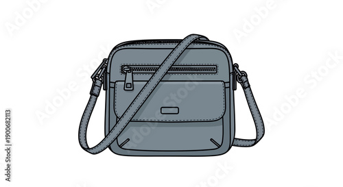 Stylish gray leather crossbody bag with adjustable strap and front pocket.