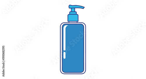 Blue liquid soap dispenser bottle with pump isolated on white background.