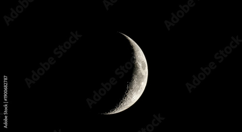 Crescent Moon in Dark Night Sky, Lunar Phase, Close-up and Astronomical Photography