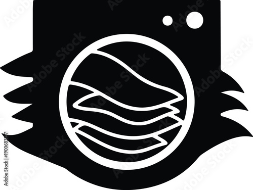 silhouette washing machine appliance with laundry clothes and circular door vector design