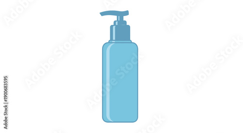 Blue liquid soap dispenser bottle with pump isolated on white background.