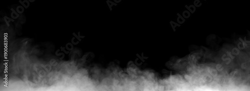Obraz na plátně Realistic white smoke and fog on black background with low ground mist effect