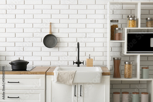 Interior of kitchen with wh...