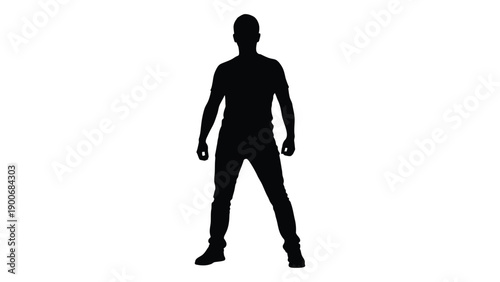 Silhouette of a man standing with arms slightly bent facing forward
