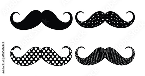 Four Distinct Vector illustration Black Mustache Styles on White Background
