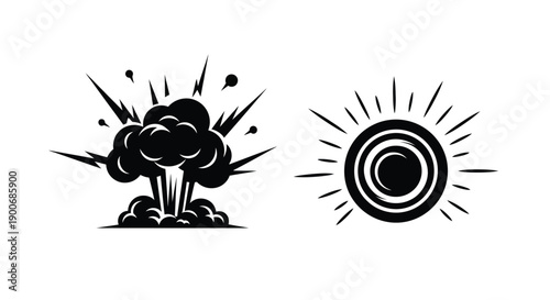 Two black and white explosion icons depicting impact and detonation