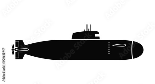 Silhouette of a submarine viewed from its side in black and white