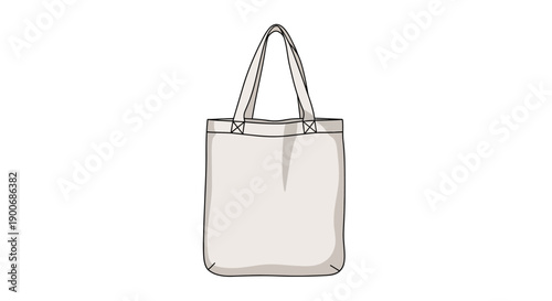 Simple beige canvas tote bag with handles isolated on white background.