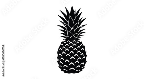 A striking black and white silhouette of a ripe pineapple on a white background