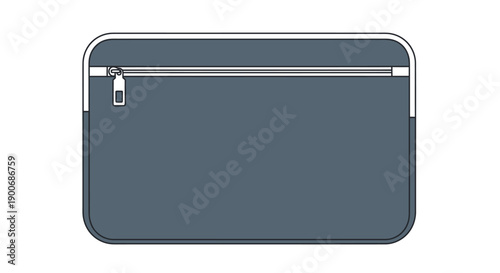 Modern minimalist grey zippered pouch with white background.