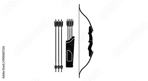 Black silhouette of a bow and arrows against a white background