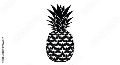A striking black and white illustration of a pineapple with detailed textures