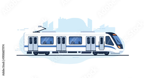 Commuter Line Train Electricity Flat Vector Illustration on White Background