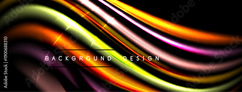 Abstract flowing lines create vibrant colorful waves. Dark background emphasizes bright curves, modern design element.
