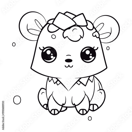 Coloring book for children baby Camel Kawai Black and white vector illustration.