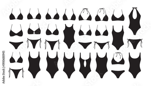 Black stylish bra and bikini set collection isolated on white background vector