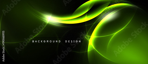 Abstract green energy flow. Dynamic curves, bright light, dark backdrop create modern visual impact. Perfect for digital projects.