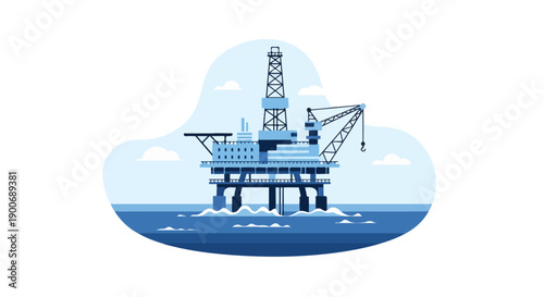 Offshore Oil Rig Extraction Platform Flat Vector Illustration