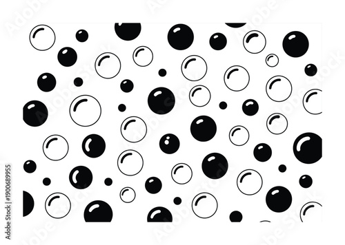 Vector illustration Black and White Bubbles Pattern with Varying Sizes