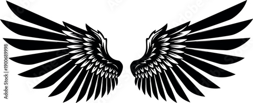 Black Wing Silhouette Vector Illustration for Heroic Graphic Design Eagle or Falcon Wingspan Element Isolated for Tattoo Art Spirit Symbol and Majestic Flight Imagery