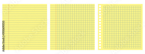 Yellow notepad paper sheet template for memo and notes. Office and school supply. 