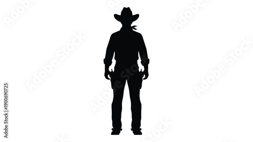 Silhouette of a person wearing a cowboy hat and western attire