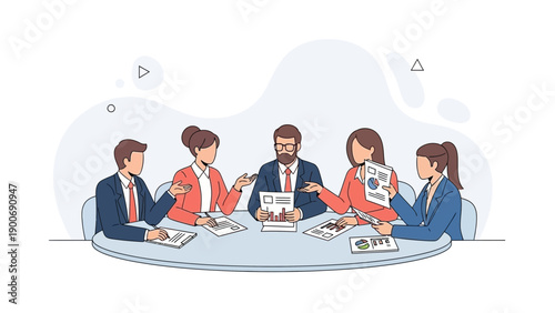 Diverse business team meeting around round table, discussing strategy and planning