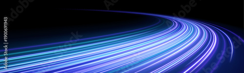 Turquoise and pink glowing lines sweep across the futuristic road, forming dynamic motion trails. Neon streaks enhance the high-speed effect. Ideal for racing, tech, or cyber visuals