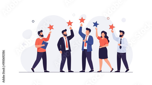 Diverse Group of Business People Holding Up Star Ratings